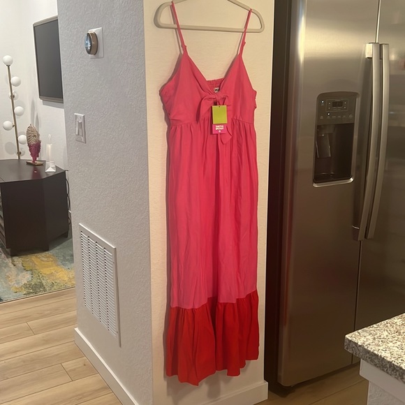 ✨NWT✨ TABITHA BROWN FOR TARGET Sleeveless Tie Front Pink Red Maxi Dress - Large - Picture 4 of 4